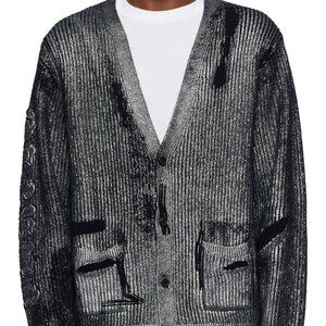 PURPLE BRAND Silver Foil Wool Cardigan in Black